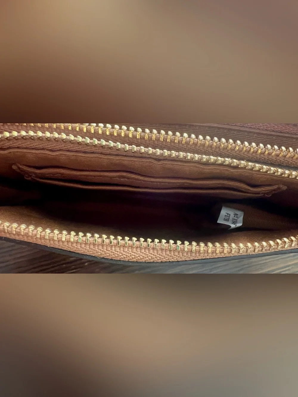Coach F87590 Pebble Leather Double Zip Wristlet Wallet Camel EUC